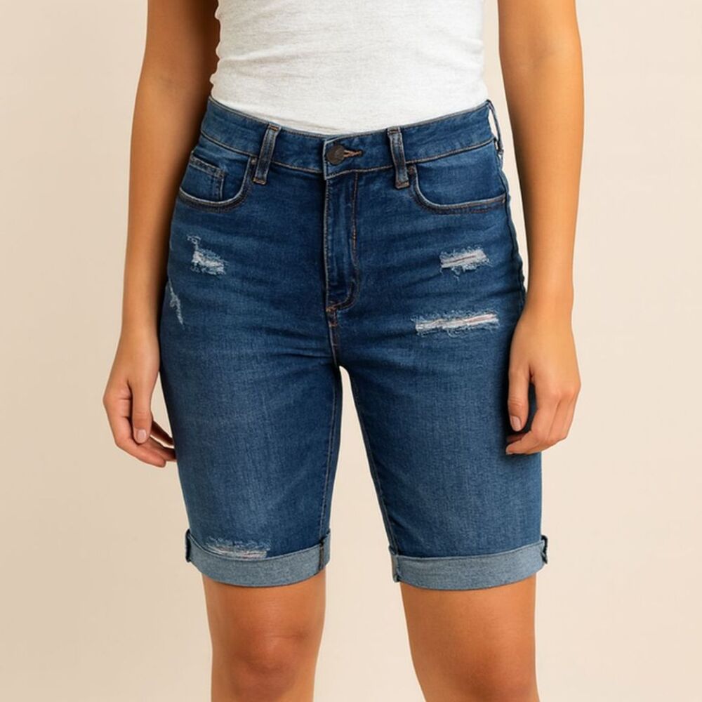 NWT Generation Bermuda Denim Shorts Size 1/25 Distressed Medium Wash 8" Inseam